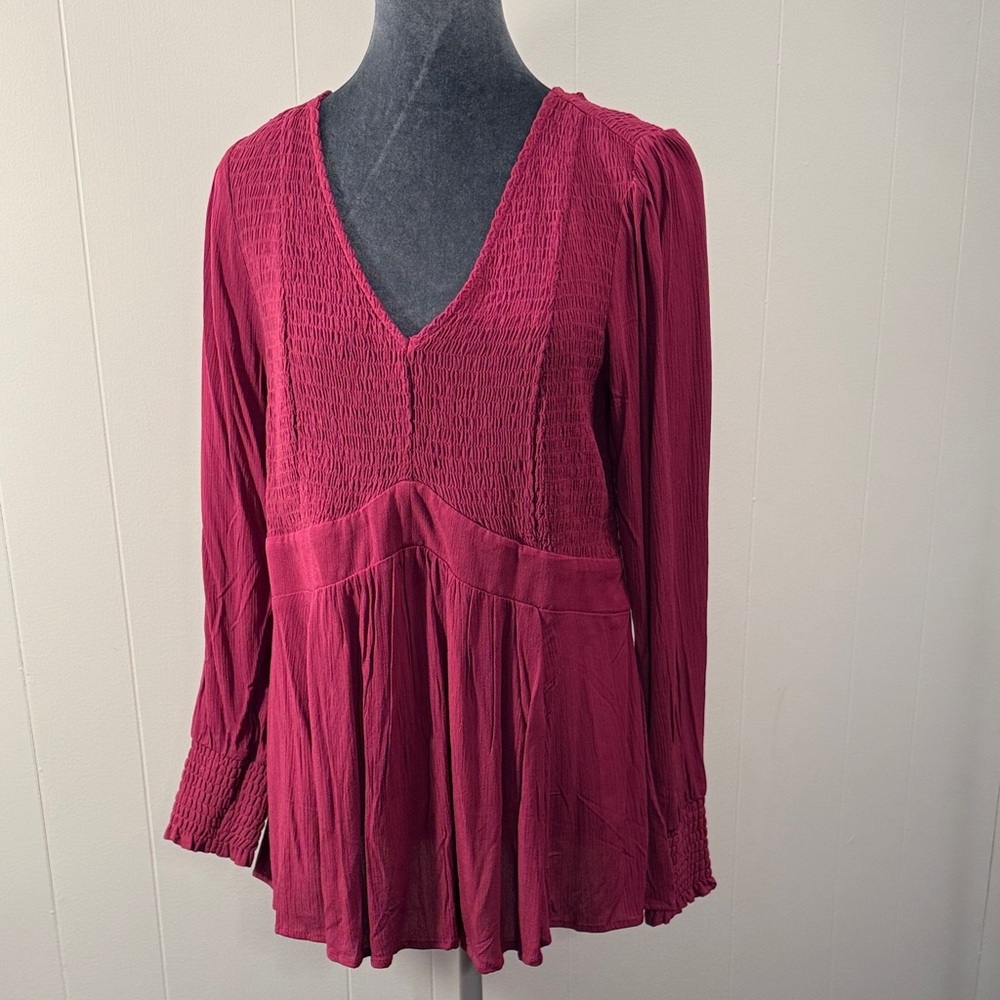 Torrid Deep Pink V-Neck Smocked Blouse nwt Sz 00